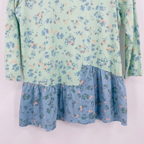 LOGO Lori Goldstein Size XS Green Blue Floral Print Knit Top w/ Asymmetric Seam - Picture 3 of 9